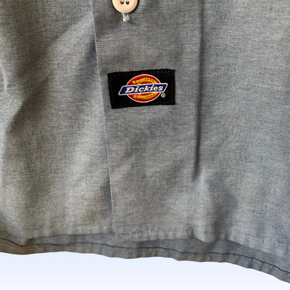 Vintage 90s Dickies Chambray Work Shirt XL Blue Long Sleeve Button Up USA - Image 3 of 4
