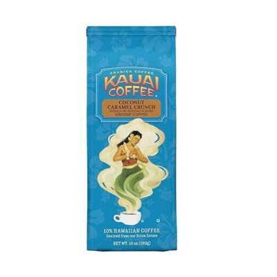 Kauai Hawaiian Ground Coffee Coconut Caramel Crunch Flavor 10 oz Bag - 100%