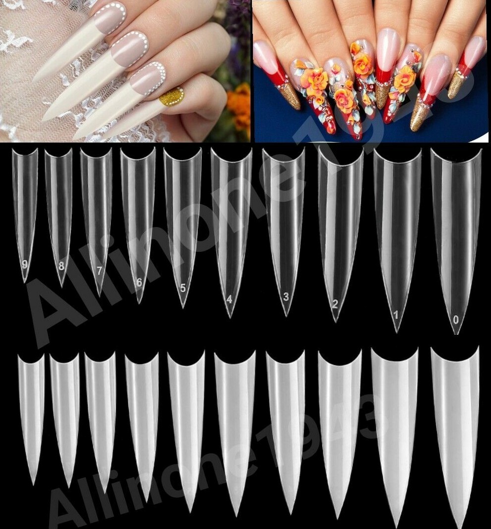 Image 01 - 100/500/1000 pcs Long Stiletto French False Fake Nail Tips 