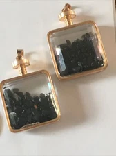 Smokey Quartz chips in glass Square display pendant
