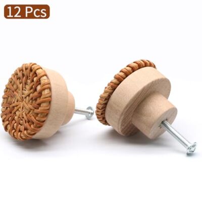 12 Pcs Boho Rattan Dresser Knobs, Wooden Drawer Knobs Decorative 12 PCS  Brown | eBay