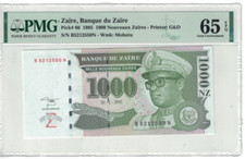 Zaire 1000 Nouveaux Zaires 30.1.1995 PICK# 66 PMG 65 EPQ GEM UNC. #PL2499