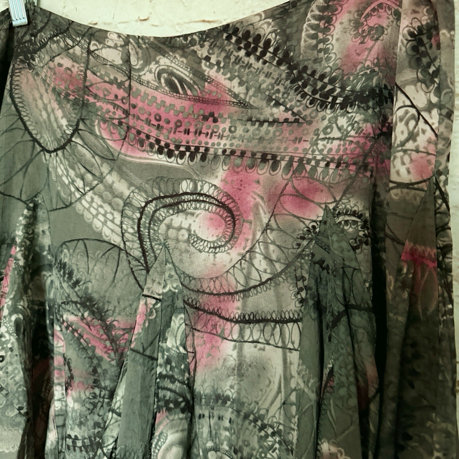 Tapemeasure Anthropologie Womens Satin Paisley Midi Skirt Size 10 Green Multi