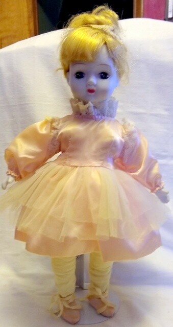 Vintage PORCELAIN BALLERINA DOLL & STAND Cloth Body PINK COSTUME Blond Hair
