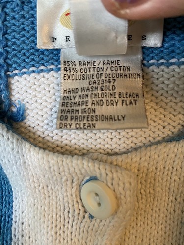 Talbots Petite Cardigan Sweater Womens “S” Blue White Block Palm Tree Accent - Picture 6 of 10