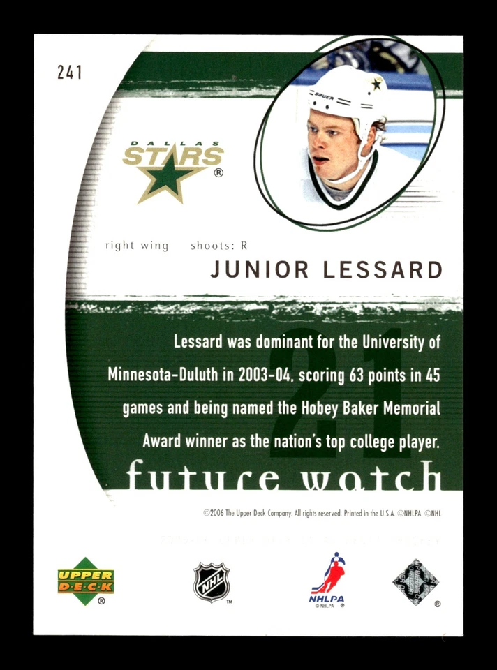 5-01-04 PWE 2005-06 sp authentic #241 junior lessard future watch rookie /1999 - Image 2 of 2