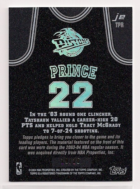 03-04 TAYSHAUN PRINCE TOPPS JERSEY BLACK #d/25 KENTUCKY WILDCATS