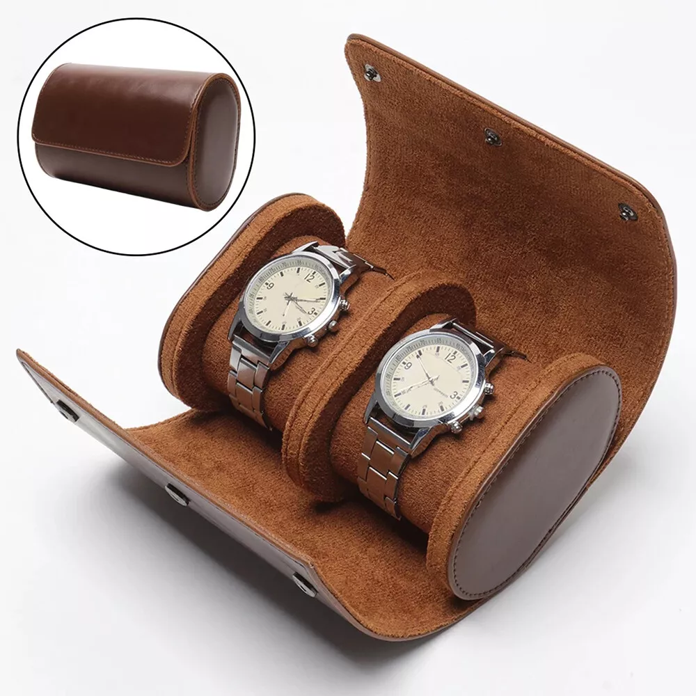 2 Slot Watch Roll Travel Case Portable Leather Display Watch Jewelry  Storage Box