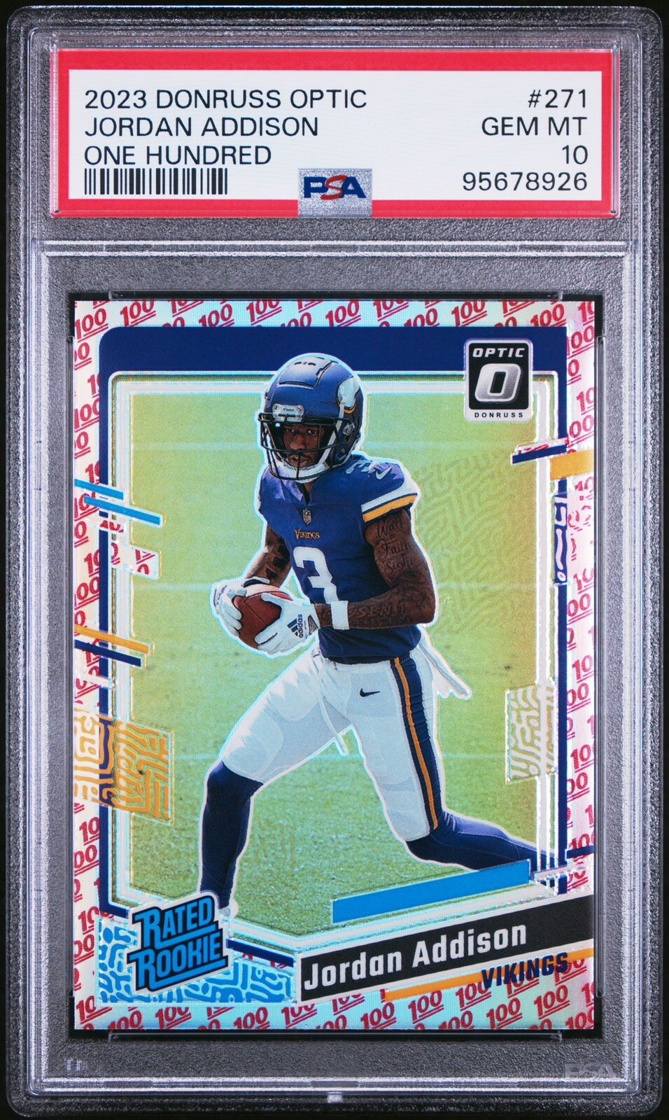 2023 Donruss Optic One Hundred Emoji Jordan Addison RC #271 PSA 10 GEM MINT