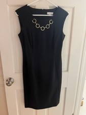 Calvin Klein Black Dress With Gold Chain Accent Size 8 EUC