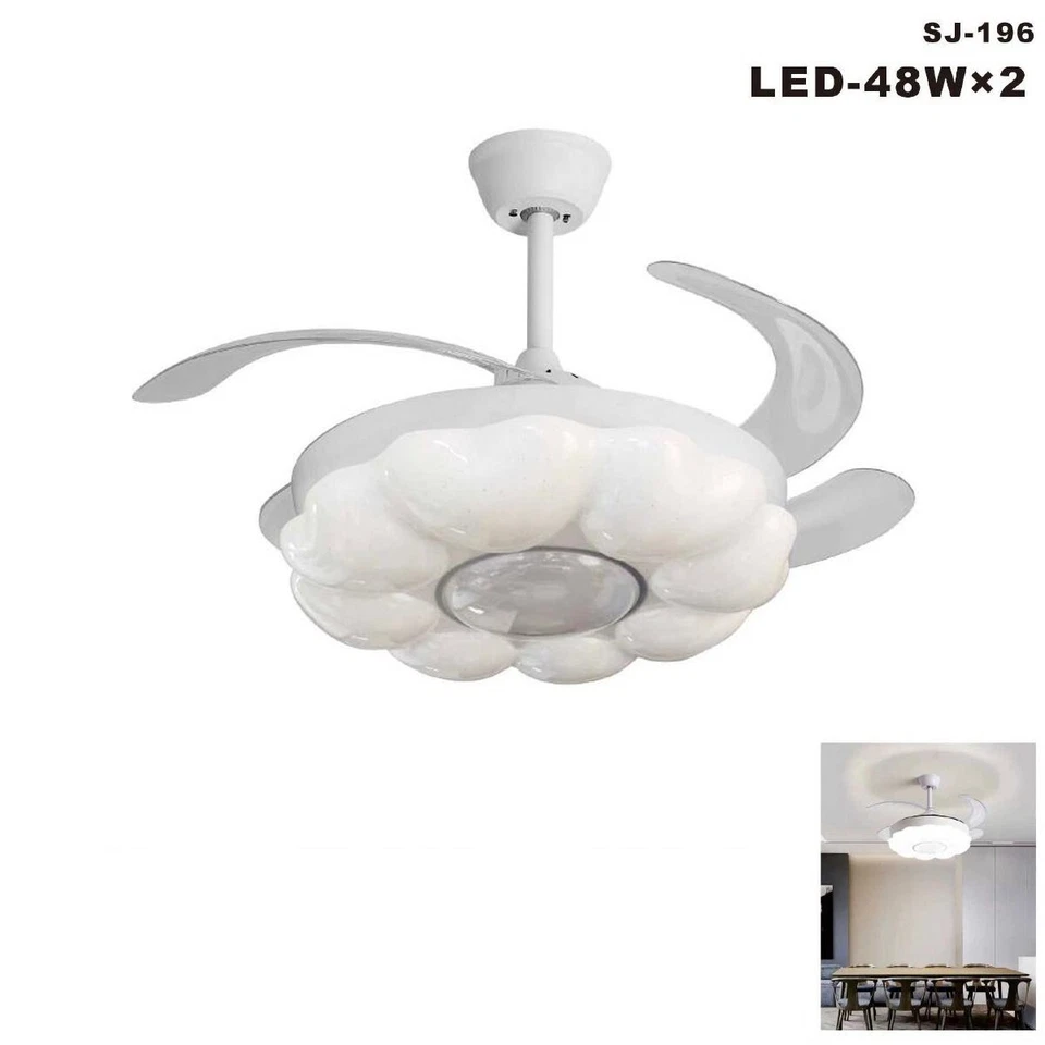 VENTILATORE SOFFITTO LUCE PALE SCOMPARSA 96W LAMPADARIO SOSPENSIONE 50CM SJ-196 - Immagine 3 di 3