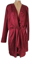 New Pretty Little Thing XL Burgundy Satin Faux wrap v-neck tunic dress