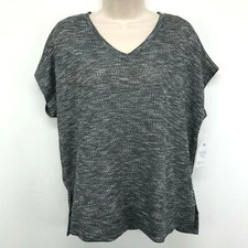 Time and Tru Short Sleeve Textured Oversized Top Black Gray Relaxed Fit Size S
