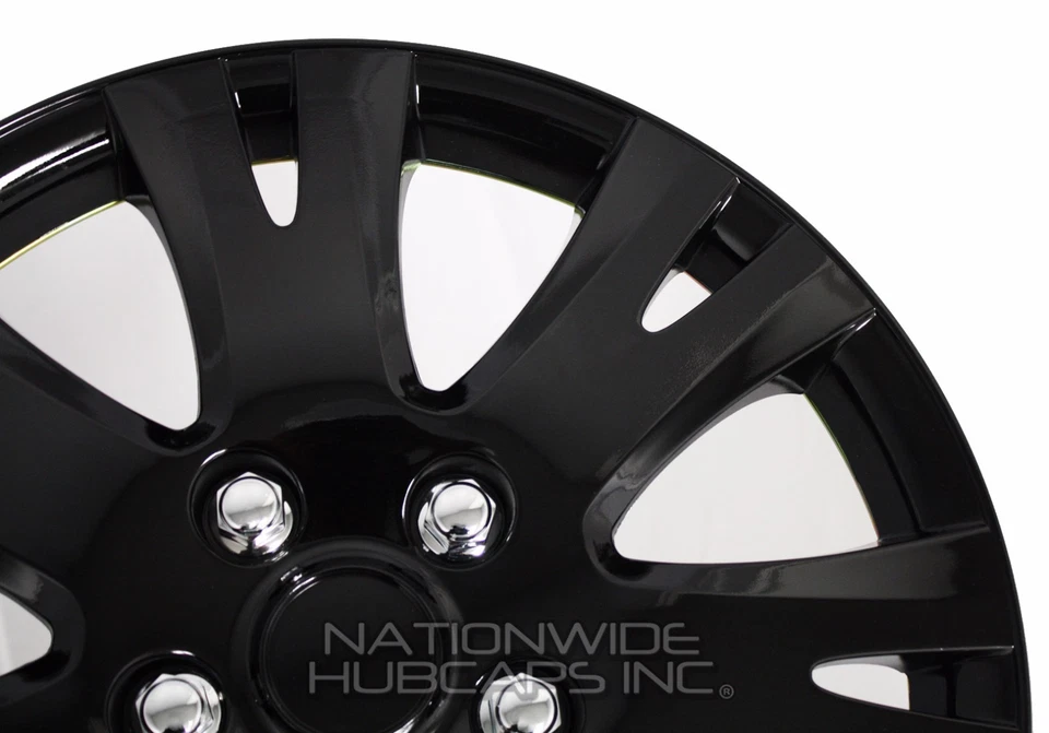 16" Set of 4 Black Wheel Covers Snap On Full Hub Caps fits R16 Tire & Steel Rim - Image 2 of 4