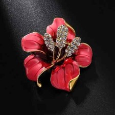 Fashion Red Green Pink Rhinestone Flower Brooch Women Beautiful Pin Jewelry