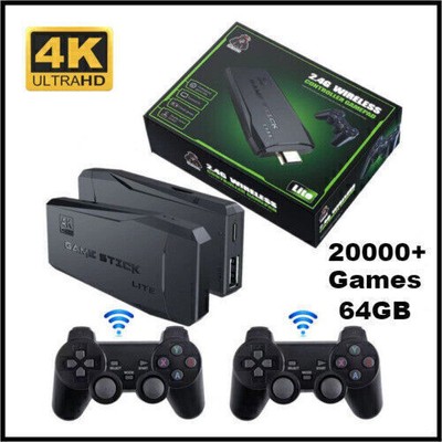 HDMI 4K TV Game Stick Console Built-in 64GB 20000+Retro Games+2*Wireless Gamepad