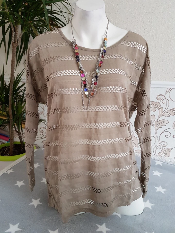 Best Connections Shirt Bluse Langarmshirt Top Oversized Loch Optik Taupe 40 42 M - Bild 4 von 4