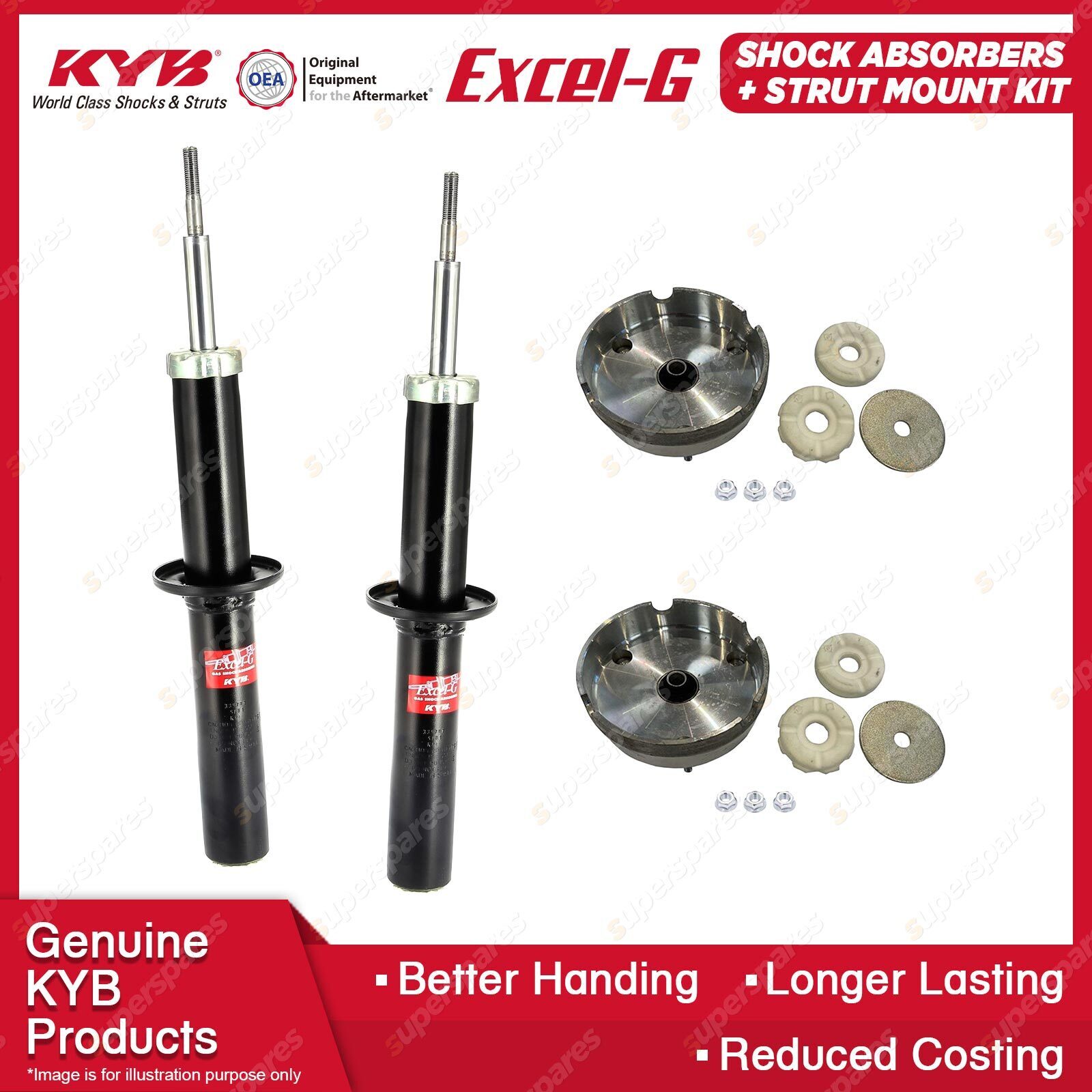 Pair Front KYB Shock Absorbers + Strut Top Mount Kit for BMW X5 E70 X6