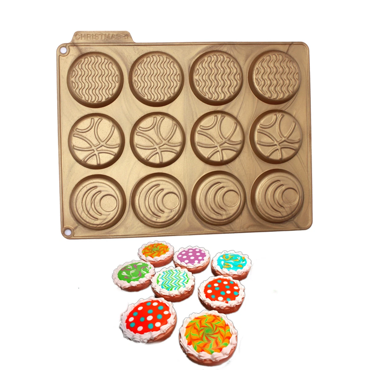 Christmas Round Oreo Cookies Chocolate Candy Making Silicone Mold Dia. 2.3inch