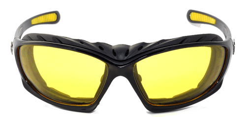 Night Driving Riding Padded Motorcycle Glasses - Black Frame Yellow Lens C49 - Picture 3 of 6