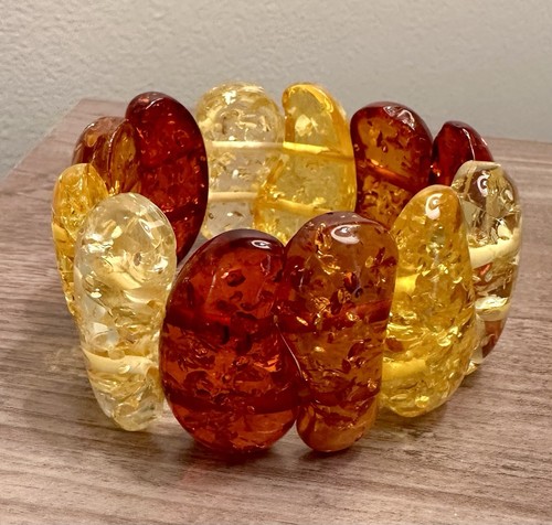 Acrylic Lucite Honey & Amber Stretch Bangle Chunky Bracelet replica GORGEOUS! - Picture 2 of 6