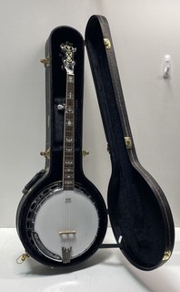 Morgan Monroe 5 String Bluegrass Banjo Flame Maple Resonator Sunburst w/ Case
