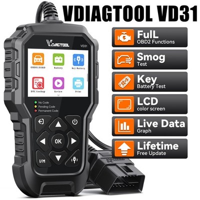 2026 VDIAGTOOL VD31 3-in-1 OBD2 Scanner Tool Read & clear DTC 4-in-1 graphing US