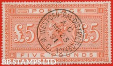 SG. 137. J128a.   BJ  . £5.00 Orange. A fine   25th March 1891 WEST CENT B83634