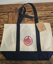 TRADER JOE'S LARGE CANVAS BAG HEAVY COTTON REUSABLE TOTE BAG LARGE NAVY - New