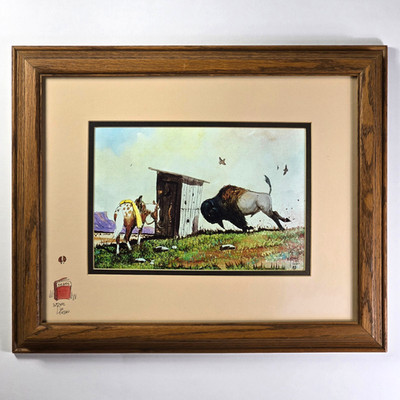 VTG William Zivic Signed Limited Edition Watercolor Print Outhouse Bison Horse