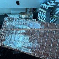 Brown Crocodile Embossed Folding Checkbook Wallet with Credit Card Slots