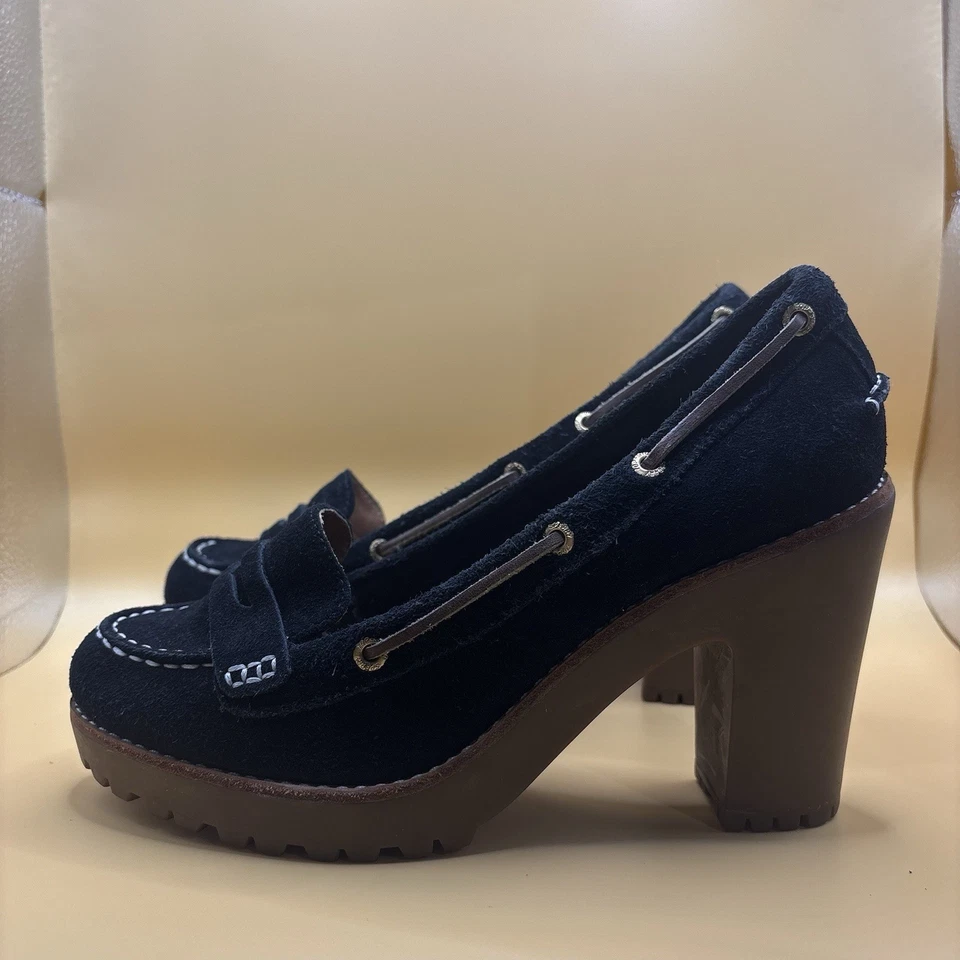 Замшевые мокасины Sperry Top-Sider 8 М черные Y2K Academia Lug Sole коренастый блочный каблук - Изображение 4 из 4