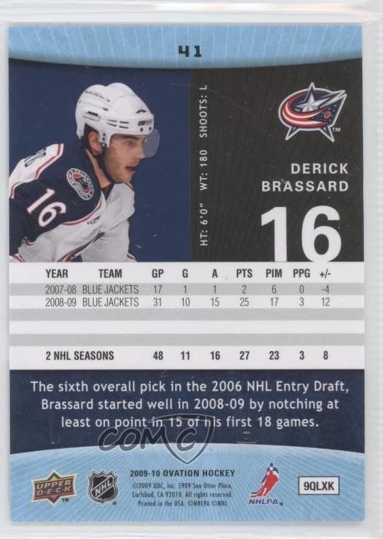 2009-10 Upper Deck Ovation Derick Brassard #41 - Image 2 of 2