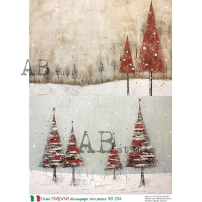 Red Abstract Christmas Trees | A4 Rice Paper | Paper for Decoupage | AB Studios