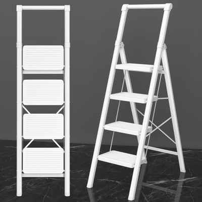 4 Step Ladder, DIAMONDFORGE Folding Step Stool with ,  Ladder for Home, White