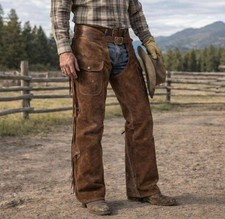 Men Handmade Western Vintage Style Cowboy Chap Suede Leather Pant Riding Chaps