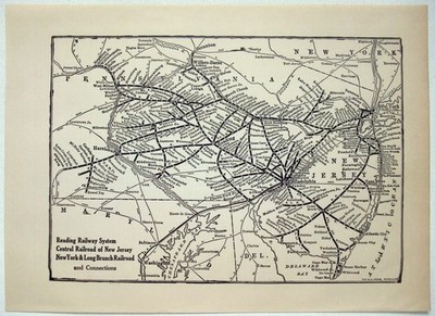 Lesebahn - Original Systemkarte von 1926. Zentral-RR von NJ.  NY & Long Branch