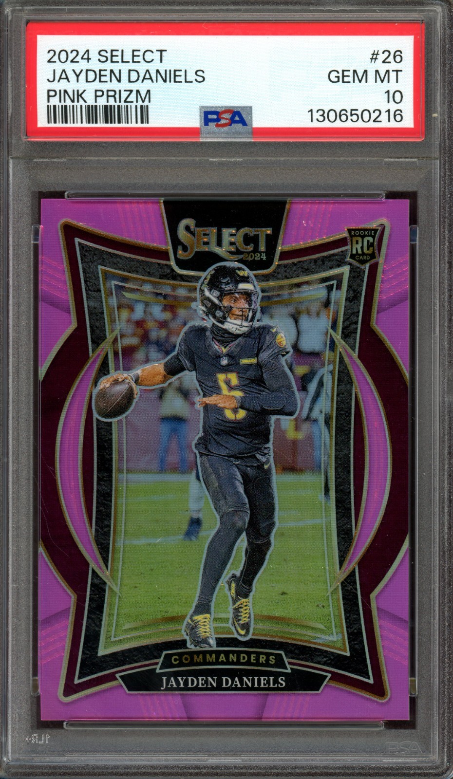 JAYDEN DANIELS ~ 2024 Panini Select Pink Rookie RC #26 (#5/10) ~ PSA 10 GEM MINT