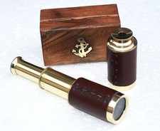 Solid Brass 6" Handheld Telescope Vintage Pirate Spyglass with Wooden Box Decor