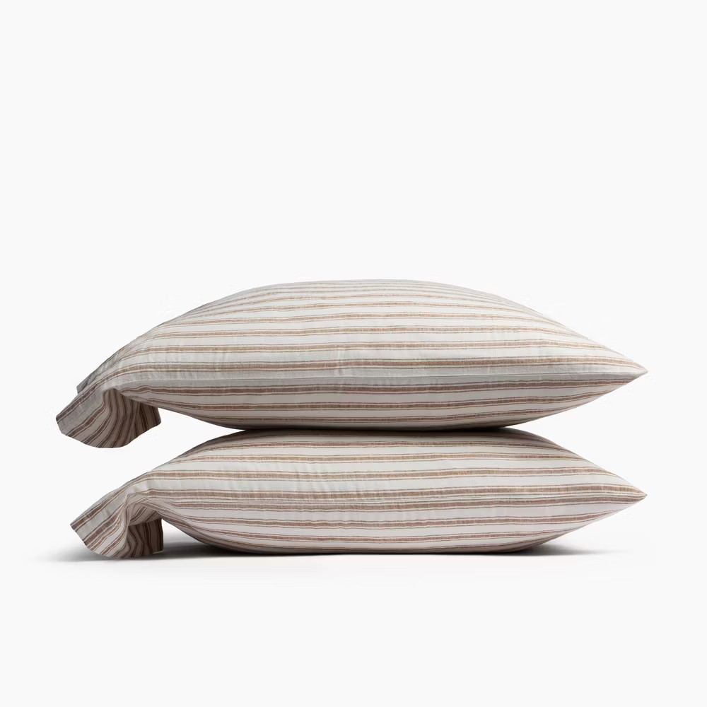 King Relaxed Linen Stripe Pillowcase Set Pecan - Parchment - Parachute 10090₽