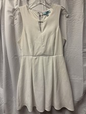 She + Sky Women's White Textured Size Large A Line Mini Dress Pleated Sleeveless