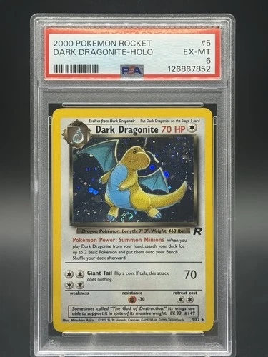 2000 Pokemon Rocket Dark Dragonite Holo SWIRL #5 PSA 6