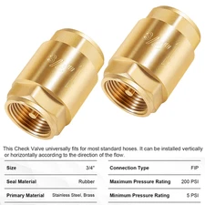 20403LF One Way Brass In-Line Check Valve, 3/4-Inch IPS, 3/4-Inch (FIP) Threaded