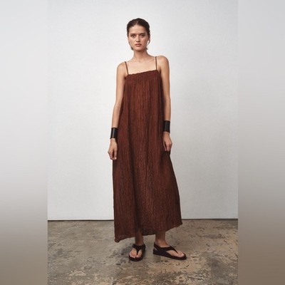 Zara Chocolate Brown Ramie Maxi Dress | eBay