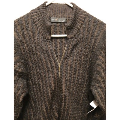 Peru Unlimited Chocolate Color Medium Size Zip Up Cable Knit Sweater For Men B N