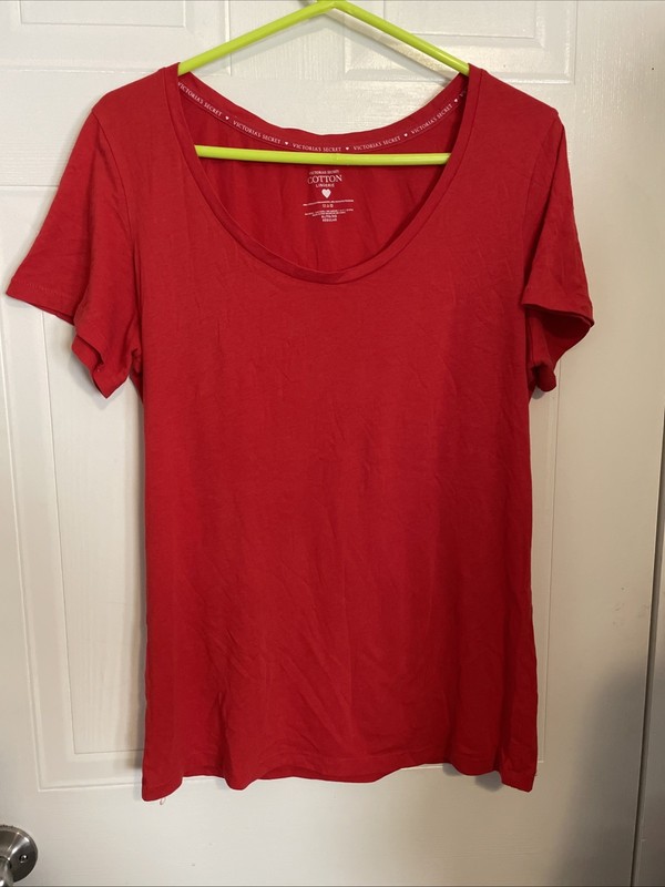 Victorias Secret Cotton Lingerie T-Shirt Size XL Womens Short Sleeve Red Tee Top