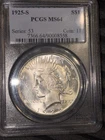 1925-S Peace Silver Dollar $1 PCGS MS64 Business Strike San Francisco
