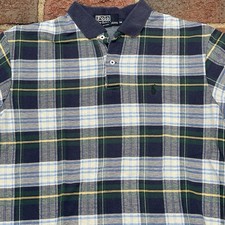 Vintage Polo Ralph Lauren Shirt Mens Size Medium Blue Plaid Polo USA Cotton 90s