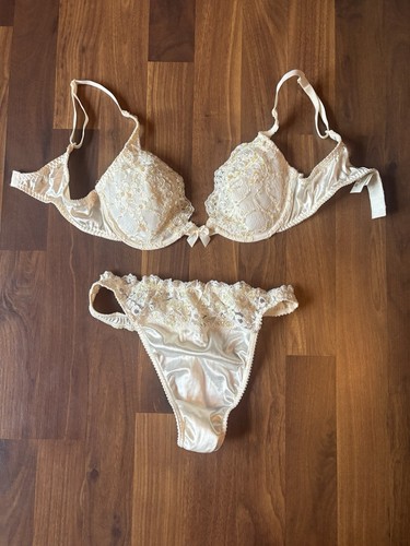 Vintage Victoria Secret Bridal Bra And Thong Set With Lace And Sequins NWT