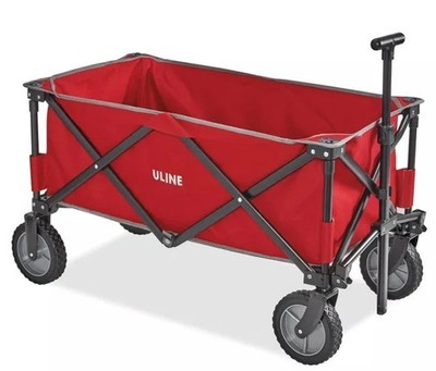 Uline Utility Wagon Quad Folding Pack and Play Red Rubber Wheels S-21433